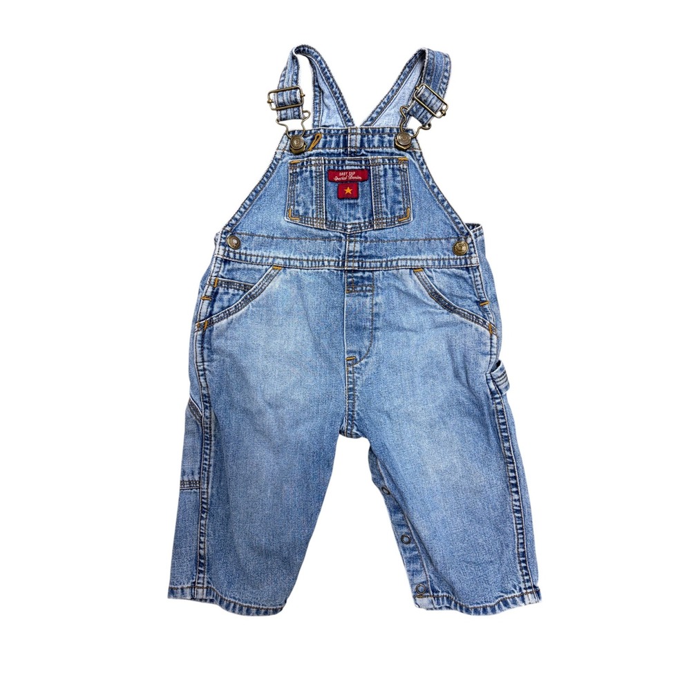 Vintage Baby Gap Special Denim Overalls Light Wash Carpenter Blue 6-12 Months